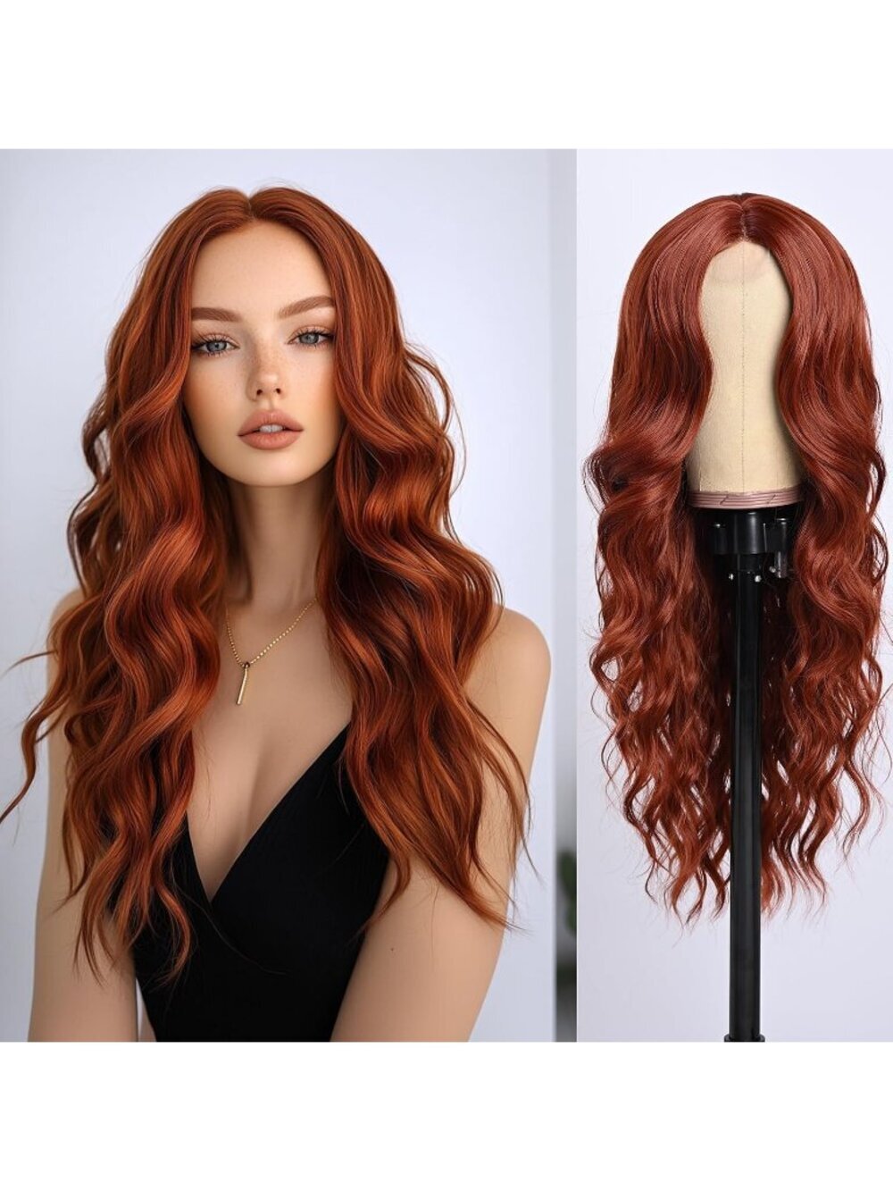 Women's Red 26 Inch Natural Looking Synthetic Heat Resistant Fiber Wigs